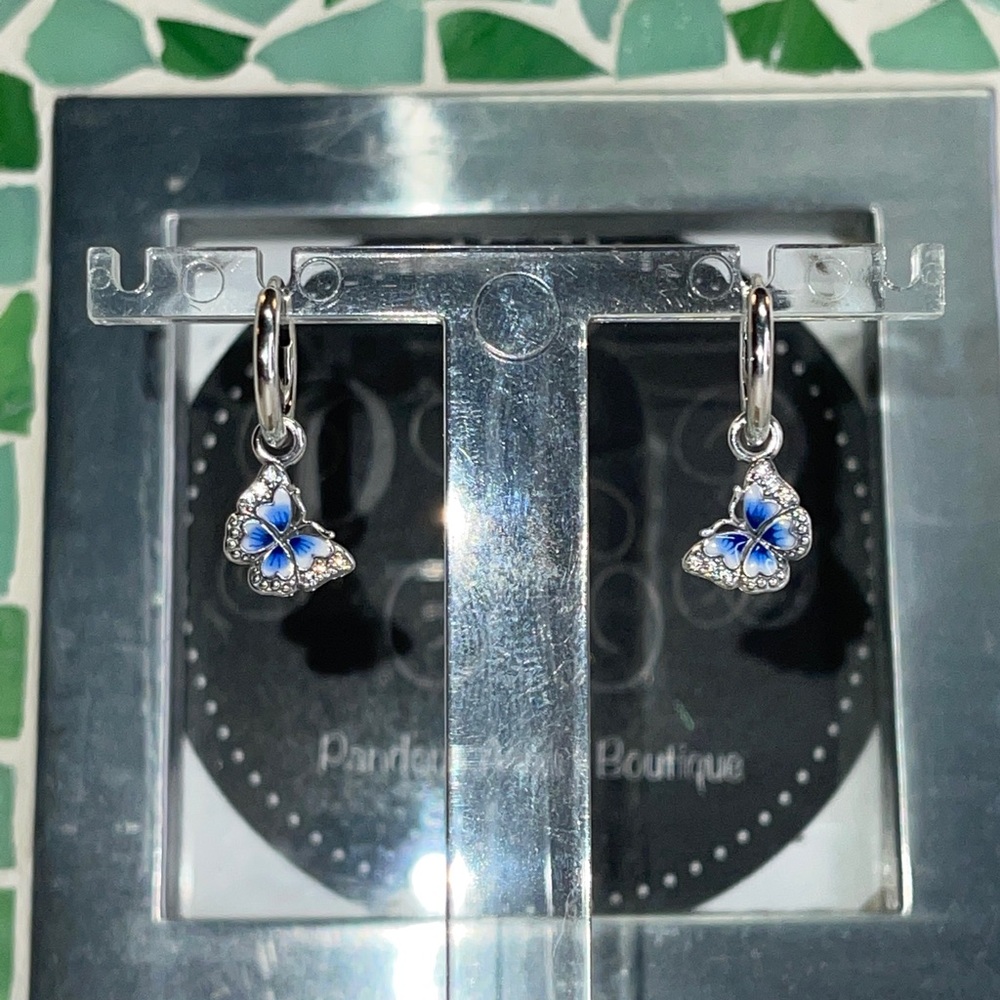New Pandora Blue Butterfly Hoop Earrings